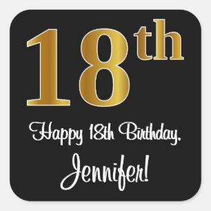 Sticker Carré 18e anniversaire - Elégant luxe Faux Gold Look #