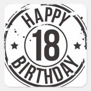 Sticker Carré 18ème EFFET de TIMBRE d'ANNIVERSAIRE
