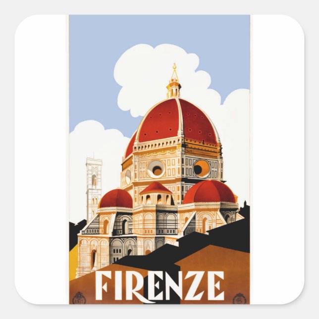 Sticker Carré 1930 Florence Italie Poster de voyage Duomo (Devant)