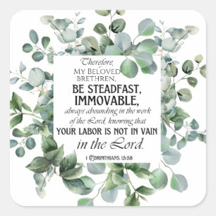 Sticker Carré 1 Corinthiens 15:58 Inspirational Verse Eucalyptus
