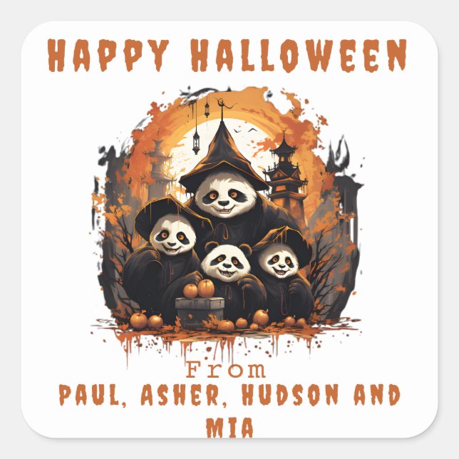 Sticker Carré 1 Parent 3 Enfants - Fête d'Halloween (Devant)