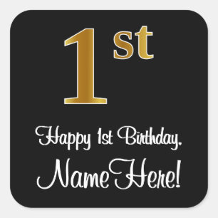 Sticker Carré 1er Anniversaire - Elégant Luxueux Faux Gold Look 
