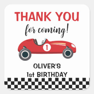 Sticker Carré 1er Anniversaire Merci voiture de course