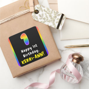 Sticker Carré 1er anniversaire : Rainbow Spectrum # 1, Nom perso