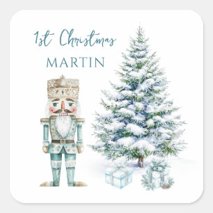 Sticker Carré 1er Noël Bleu Noisette SnowTree