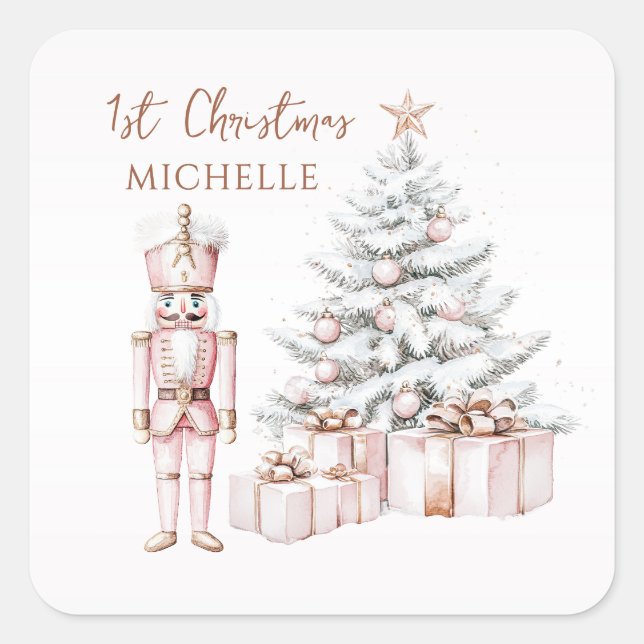 Sticker Carré 1er Noisette Rose de Noël Snowtree (Devant)