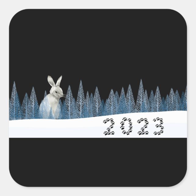 Sticker Carré 2023, Année Du Lapin, Nouvel An Chinois (Devant)