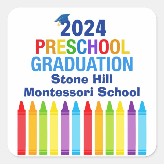 Sticker Carré 2024 Graduation préscolaire Custom School Party (Devant)