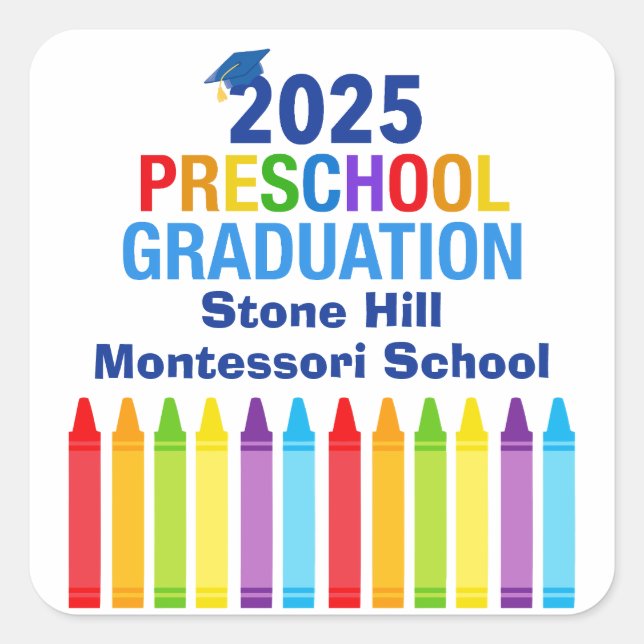 Sticker Carré 2025 Graduation préscolaire Custom School Party (Devant)