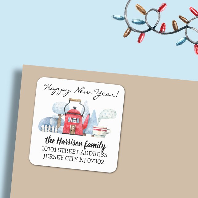 Sticker Carré 20 Adresse de maison de vacances de Noël à l'aquar (Créateur téléchargé)