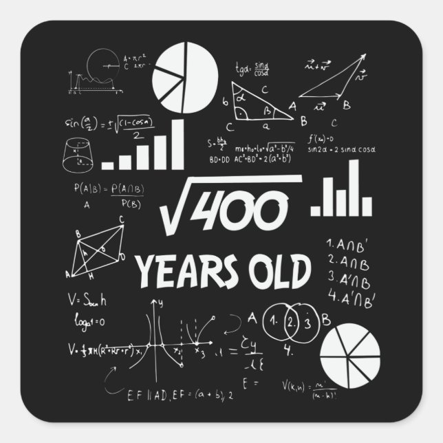 Sticker Carré 20 ans Anniversaire Geeky Math 20e anniversaire Ca (Devant)