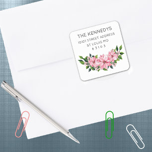 Sticker Carré 20 Élégant Poinsettia Rose Adresse
