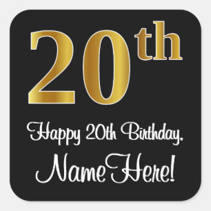 Sticker Carré 20e anniversaire - Elégant luxe Faux Gold Look #