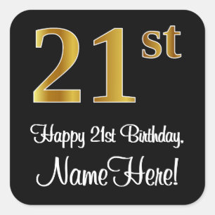 Sticker Carré 21e anniversaire - Elégant Luxueux Faux Gold Look