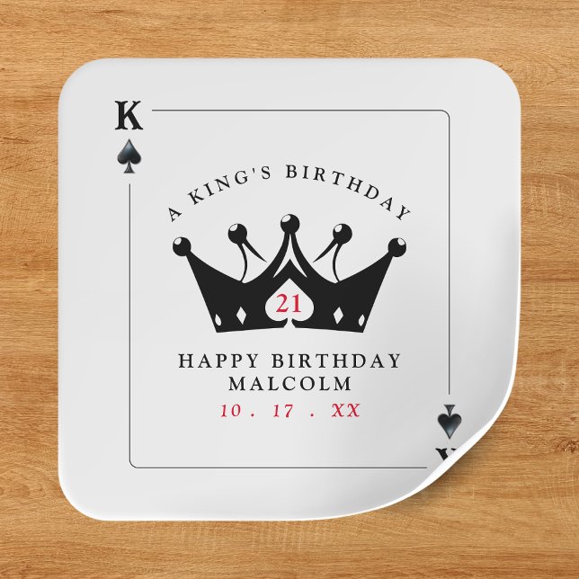 Sticker Carré 21e Anniversaire King of Spades Casino Poker Card (21st Birthday King of Spades Casino Poker Card Square Sticker
)