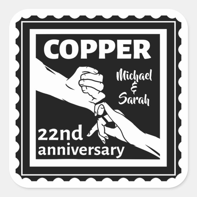 Sticker Carré 22e anniversaire du mariage tenant la main (Devant)