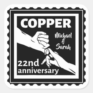 Sticker Carré 22e anniversaire du mariage tenant la main
