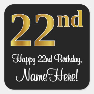 Sticker Carré 22e anniversaire - Elégant Luxueux Faux Gold Look