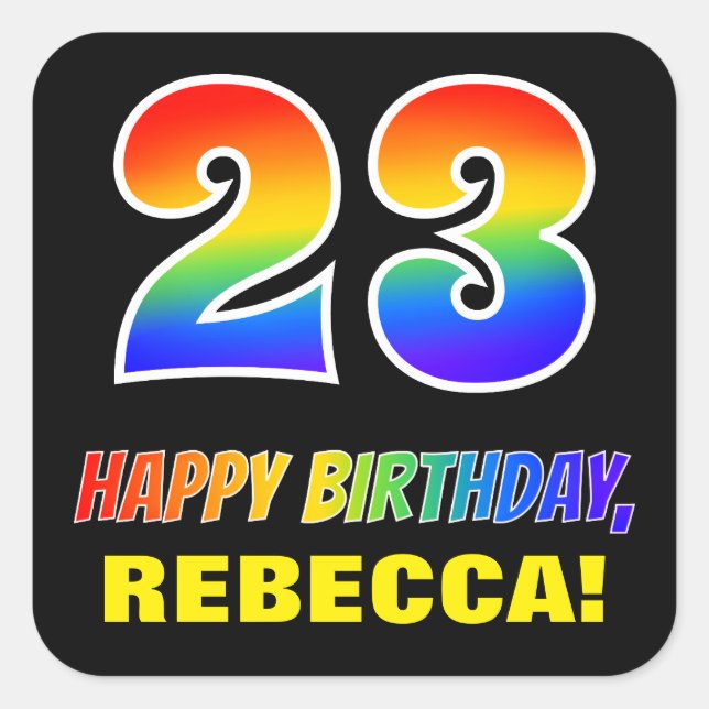 Sticker Carré 23e anniversaire : Bold, amusant, simple, arc-en-c (Devant)