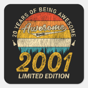 Sticker Carré 24 Ans 2001 Retro Awesome 24e anniversaire Cadeau