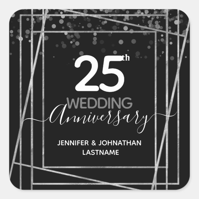 Sticker Carré 25e anniversaire du Mariage Argent (Devant)