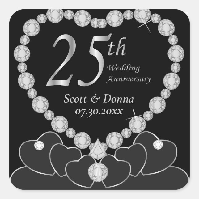 Sticker Carré 25e anniversaire du Mariage - Argent (Devant)