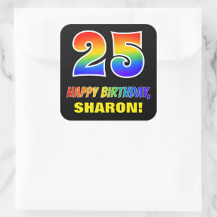 Sticker Carré 25e anniversaire : Gras, amusant, simple, arc-en-c