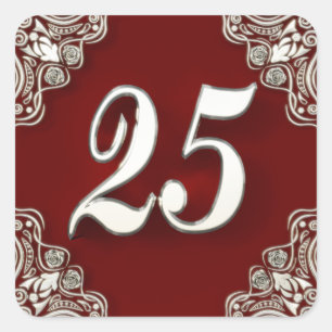 Sticker Carré 25e anniversaire ou anniversaire Regal Argent et R