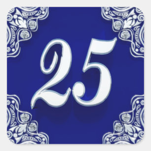 Sticker Carré 25e anniversaire ou anniversaire Regal Silver Blue