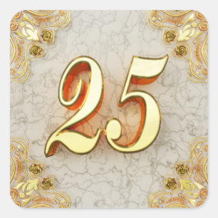 Sticker Carré 25ème Anniversaire ou or et marbre majestueux