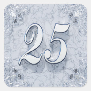 Sticker Carré 25ème Marbre argenté majestueux d'anniversaire o
