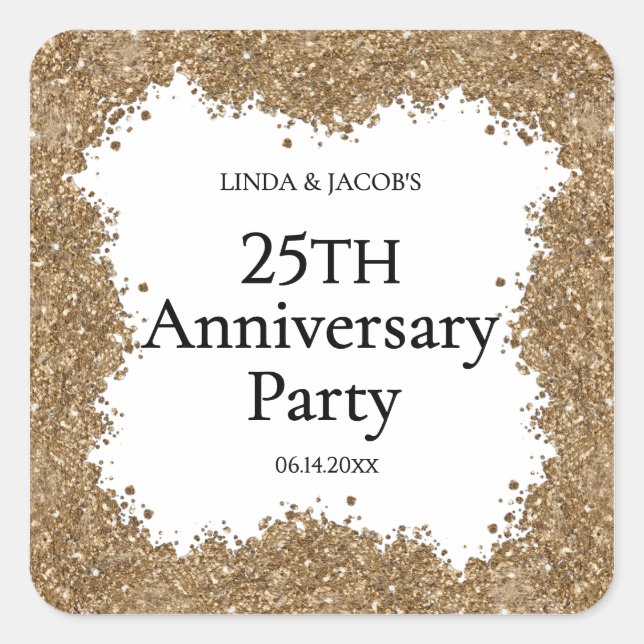 Sticker Carré 25th Wedding Anniversary Gold Faux Glitter  (Devant)