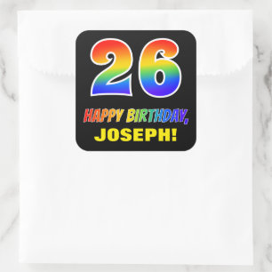 Sticker Carré 26e anniversaire : Bold, amusant, simple, arc-en-c