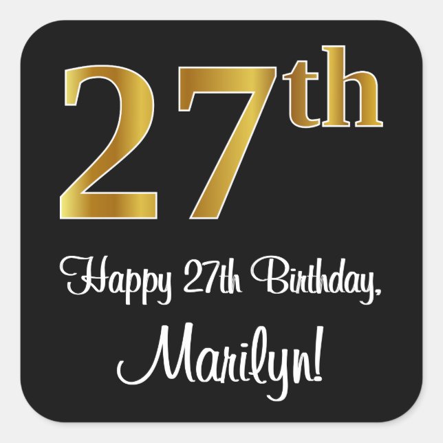 Sticker Carré 27e anniversaire - Elégant luxe Faux Gold Look # (Devant)