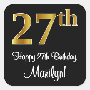 Sticker Carré 27e anniversaire - Elégant Luxueux Faux Gold Look 