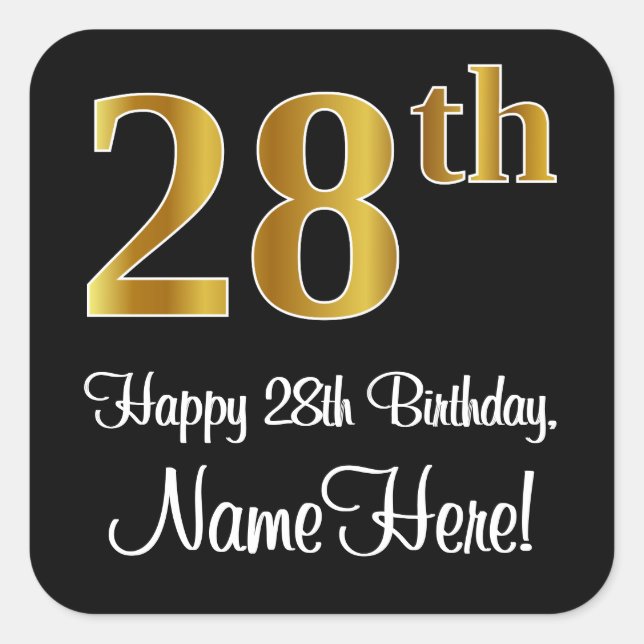Sticker Carré 28e anniversaire - Elégant luxe Faux Gold Look # (Devant)