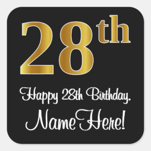 Sticker Carré 28e anniversaire - Elégant Luxueux Faux Gold Look
