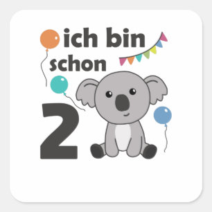 Sticker Carré 2 Anniversaire Koala Deux Ans Mets Animaux