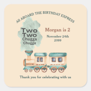 Sticker Carré 2e fête de train d'anniversaire Tous à bord de l'a