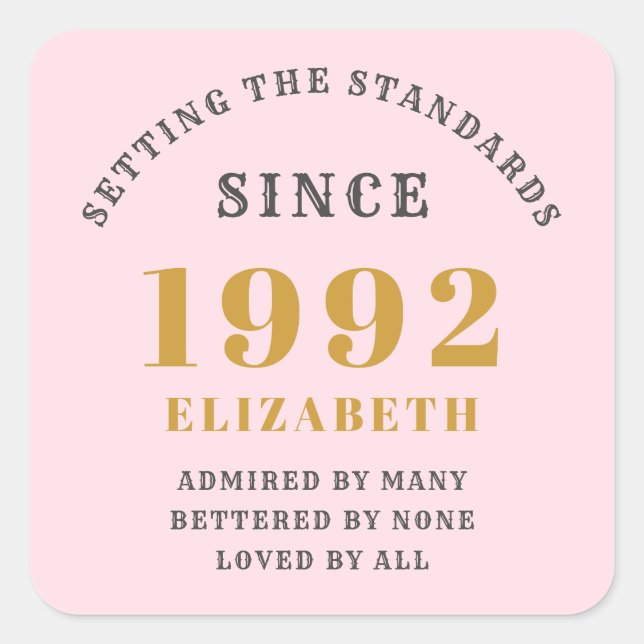 Sticker Carré 30e anniversaire 1992 Elégant rose Gold Grey (Devant)