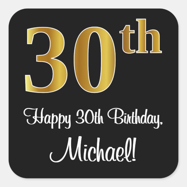Sticker Carré 30e anniversaire - Elégant luxe Faux Gold Look # (Devant)