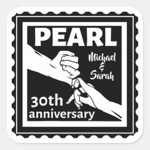 Sticker Carré 30e anniversaire mariage noir et blanc romantique