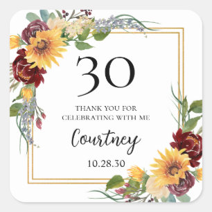 Sticker Carré 30e anniversaire Merci de tournesols