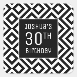 Sticker Carré 30e anniversaire Nom moderne noir blanc géométriqu