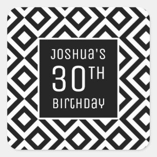 Sticker Carré 30e anniversaire Nom moderne noir blanc géométriqu