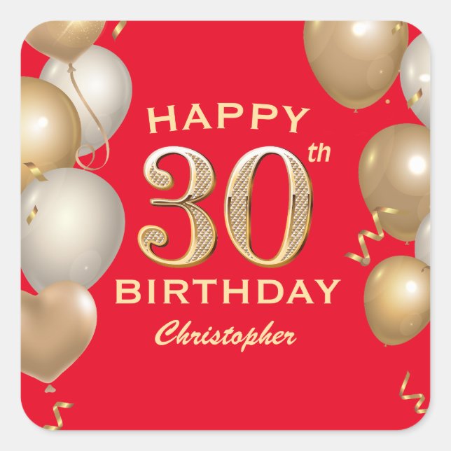 Sticker Carré 30e fête d'anniversaire Black and Gold Balloons Ca (Devant)