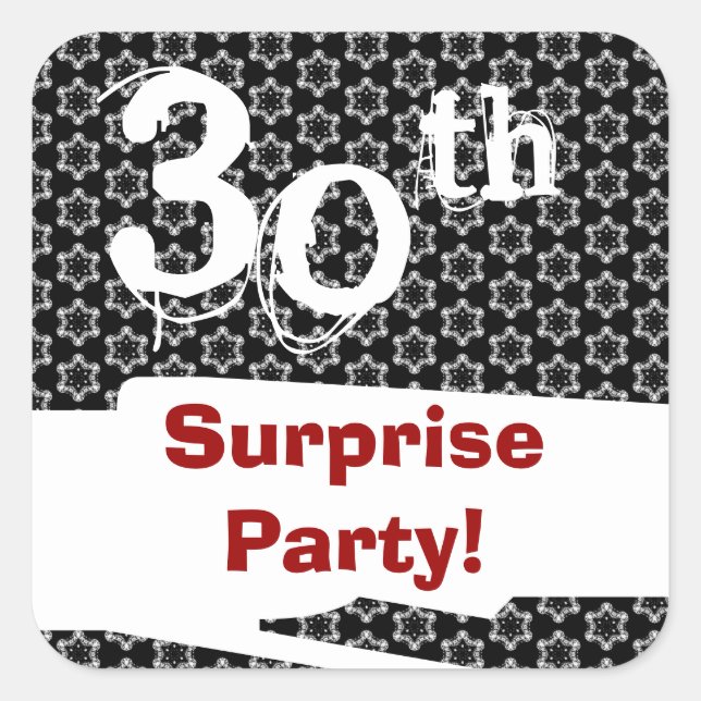 Sticker Carré 30e SURPRISE Anniversaire Rouge Blanc Noir W1979 (Devant)