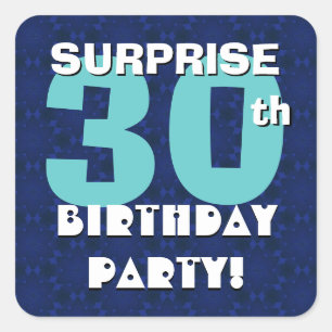 Sticker Carré 30ème SURPRISE Anniversaire Royal Blue et Aqua