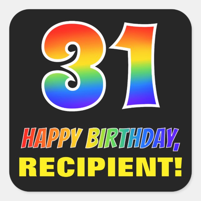 Sticker Carré 31e anniversaire : Bold, amusant, simple, arc-en-c (Devant)