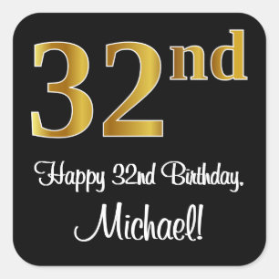 Sticker Carré 32e anniversaire - Elégant Luxueux Faux Gold Look 
